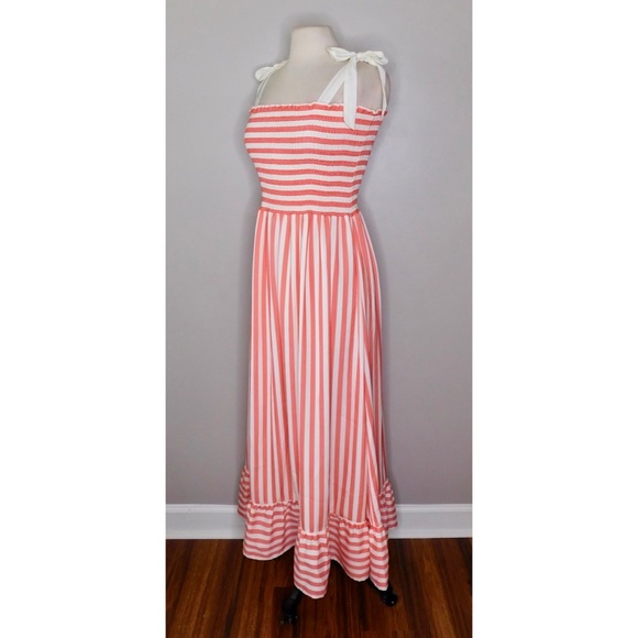 SUMMERSALT The Smocked Maxi Dress Nautical Stripe Nantucket Red ~ Large - Picture 4 of 11